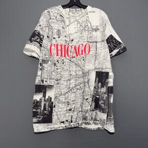 CHICAGO CITY MAP Vintage 90s All Over Print Short Sleeve T-Shirt Tshirt L Large